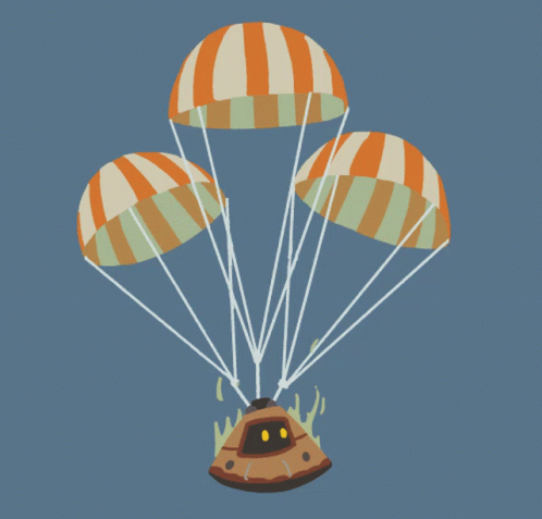 a drawing of a flying object with several parachutes