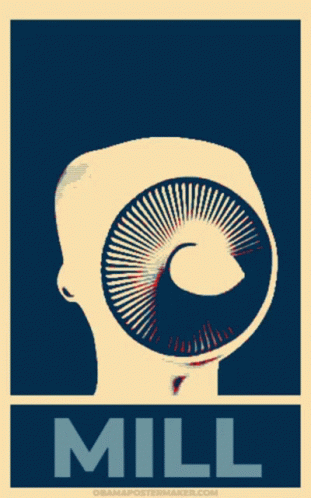 a white head with a dark colored background with a brown background and a blue background the image has an unusual, circular, stylized pattern