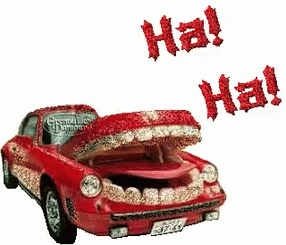 a drawing of a car with teeth and snow on it that says, hat head