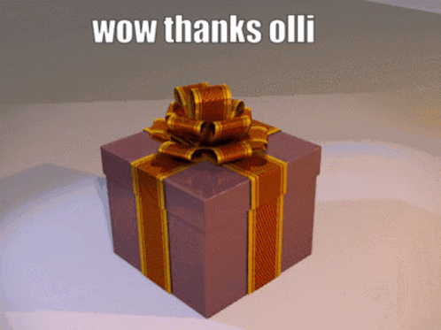 a blue gift box with a bow on it that says wow thanks oil