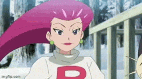 an animated character with pink hair standing in the snow
