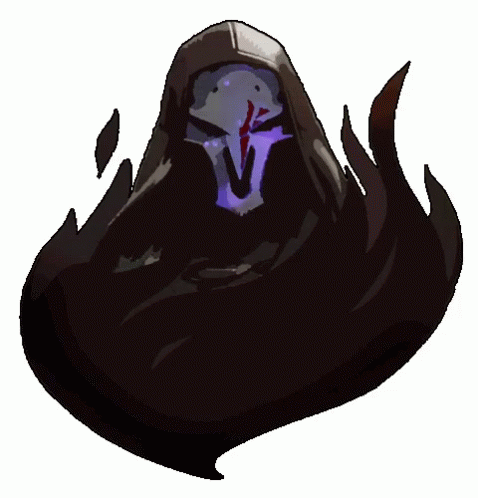 a black hooded creature with a demon eye and sharp fangs