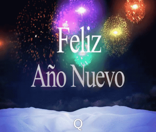 the animated text reads feliz and nuevo