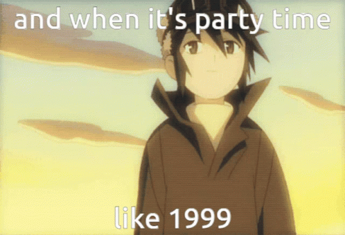 an anime quote about party time with guy standing in front