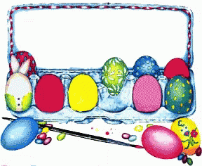 colorful eggs on white background with text