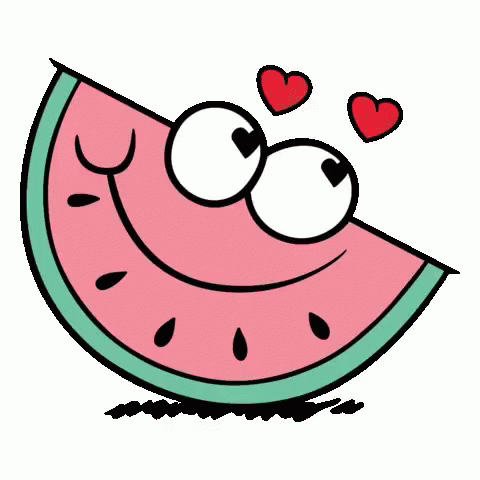 a cartoon blue slice of watermelon with eyes and a beak