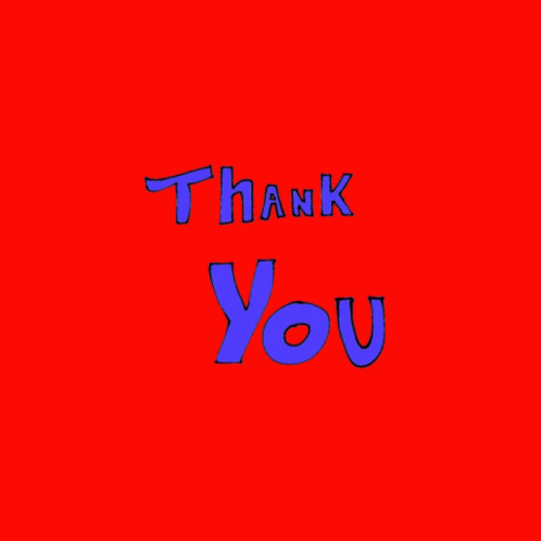 a thank note with red, orange, and pink lettering