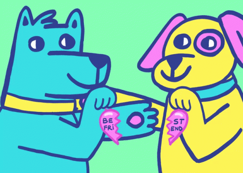 an illustrated picture of two dogs holding soing