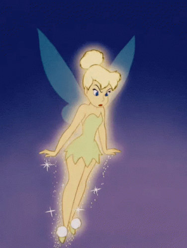 blue fairy with wings and short legs standing next to a cat