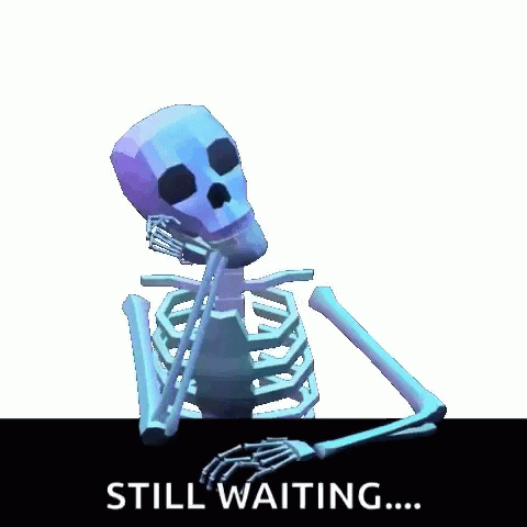 a cartoon skeleton is sitting with a caption in its mouth