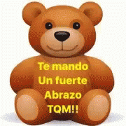 a blue teddy bear with words in spanish