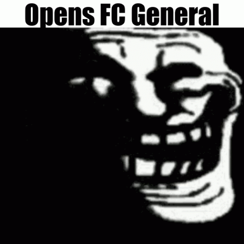 a poster with an creepy face and the words open f c general