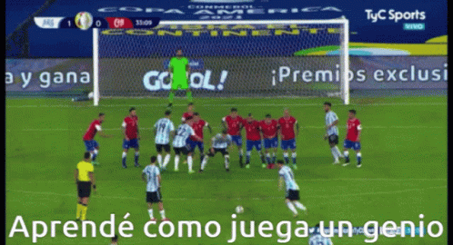 soccer players are playing on a screen, with the words go all in spanish