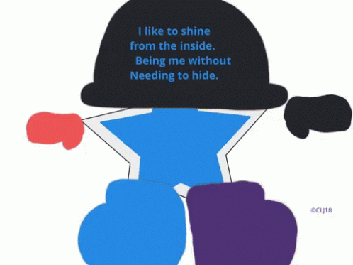 a person wearing a hat with an image that says i like to shine from the inside