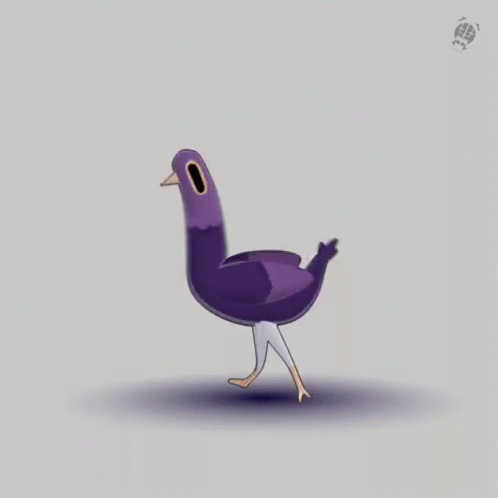 an animated bird with legs that are spread out