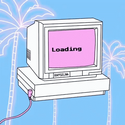 a drawing of an old computer with the words loading on the screen
