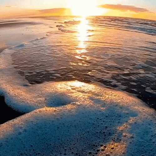an ocean beach is covered in foamy sand