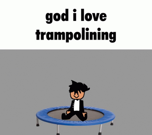 the poster depicts a man sitting in a trampoline