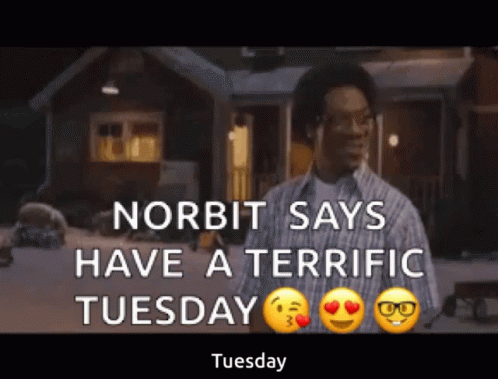 a screen s with text that reads, norbit says have a terrible tuesday