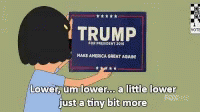 the cartoon image of a guy holding a box of trump in his hand