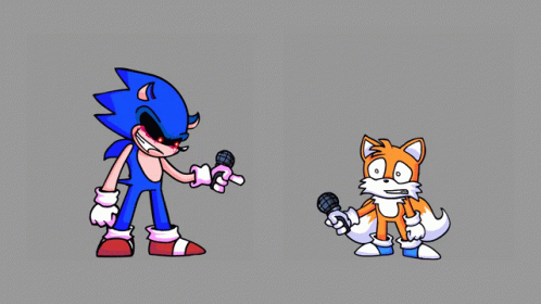 an animation of two tails talking on a microphone