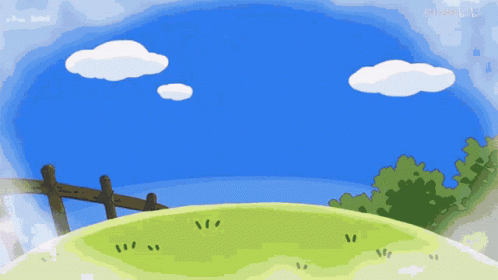 a small drawing of some clouds and hills