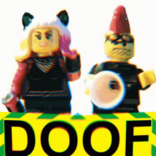 two legos in different outfits with the word dof in front of them