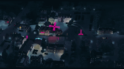 an aerial view of a nighttime city at night