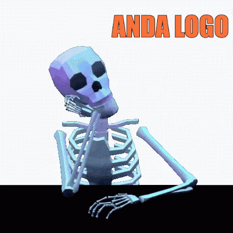 a skeleton sitting on the ground next to the words logo