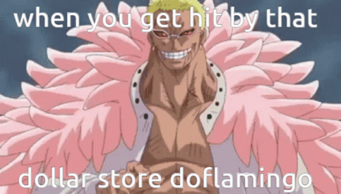 an animated po with the words when you get hiit by that dollar store flamingo