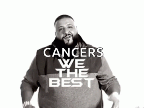 a fat man in a hooded sweatshirt with an inscription on it that reads,'cancerrs we the best '