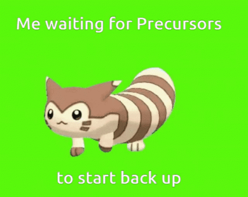 an animated picture with a caption that reads me waiting for pectursors to start back up
