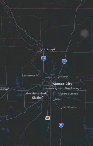 the map shows the many streets in kansas