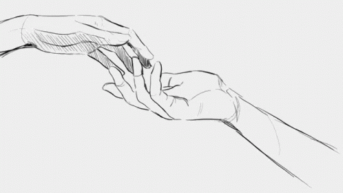 drawing a line drawing of someone's hand reaching for soing