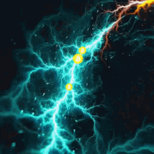 a yellow and blue explosion with lightning coming out