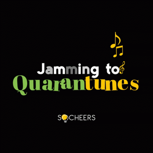 a dark black wall with a musical note and the words jamming to quarantunes