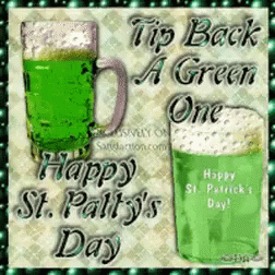 a beer and two mugs with green frosting