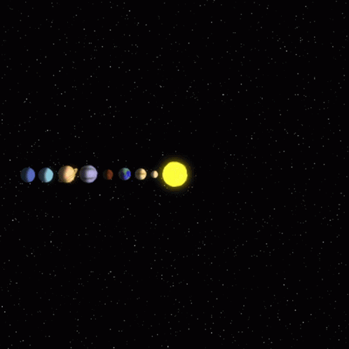 the solar system, including nine planets in a star filled space