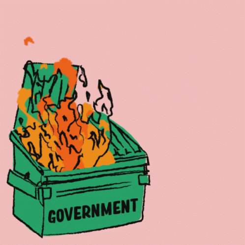 an open trash can with the words government spilling out