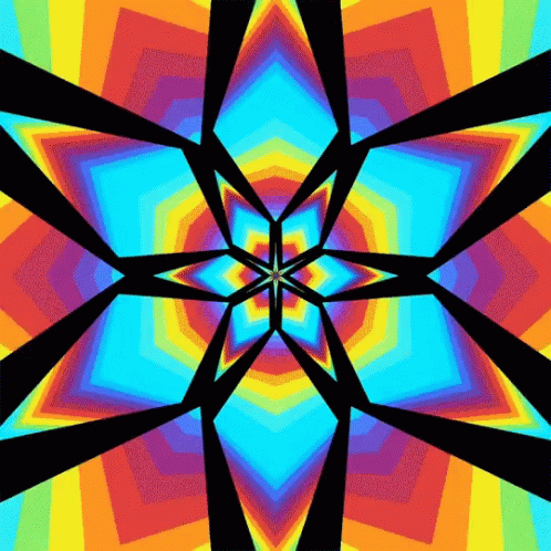a brightly colored pattern with a blue yellow and purple center