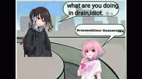 anime girl comics cartoon with captioning what are you doing in drain idiot