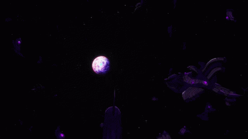 the bright pink ball is flying above the black background