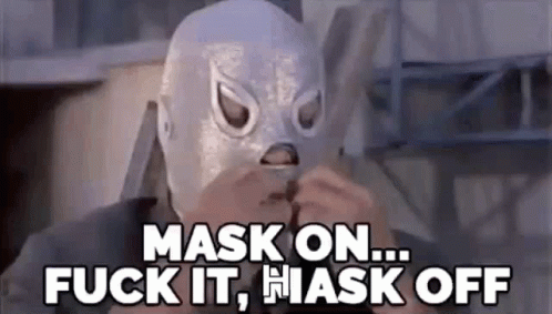 a white alien is with the caption mask on flick it, ask off