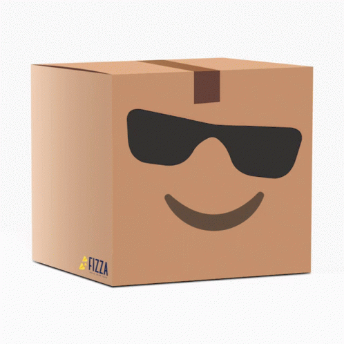blue box with black sunglasses on it with a smiley face on the front
