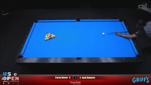 a man holding a pool cue near a yellow pool table
