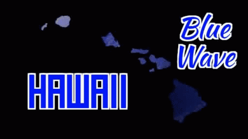 a red and white hawaii map with the text blue wave hawai