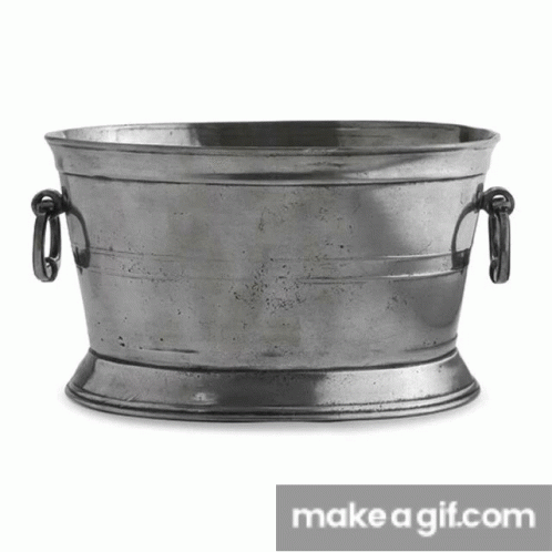 an old style galvanine bucket with metal handles and lock on one end