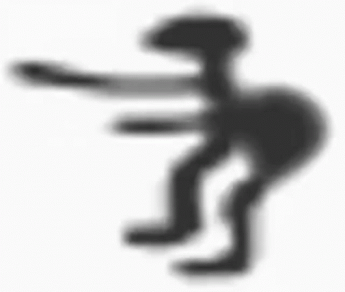 a black silhouette of a man with arms extended and a stick in his hand