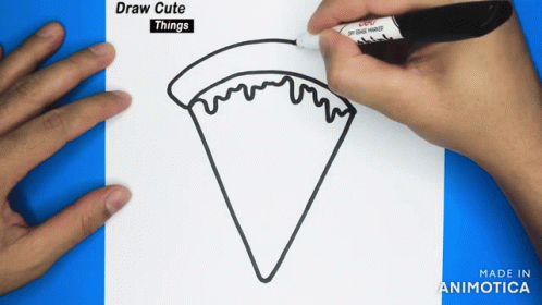 two hands on a piece of paper that has a drawing of a large cone with black outline