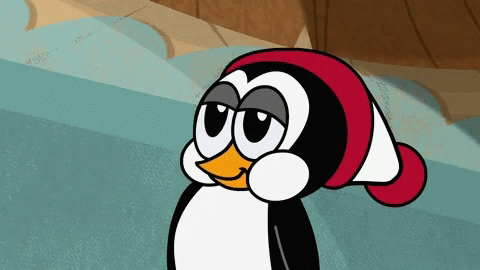 a cartoon penguin wearing a blue cap and black glasses